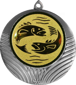Медаль №64-1302 (Рыболовство, диаметр 56 мм (Медаль цвет серебро плюс жетон для вклейки) Место для вставок: обратная сторона диаметр 50 мм)