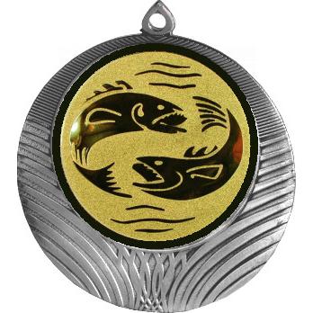 Медаль №64-1302 (Рыболовство, диаметр 56 мм (Медаль цвет серебро плюс жетон для вклейки) Место для вставок: обратная сторона диаметр 50 мм)