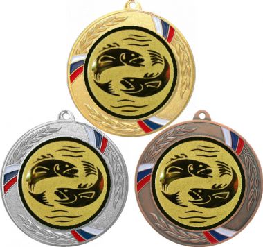 Комплект медалей №64-1285 (Рыболовство, диаметр 70 мм (Три медали плюс три жетона для вклейки) Место для вставок: обратная сторона диаметр 60 мм)