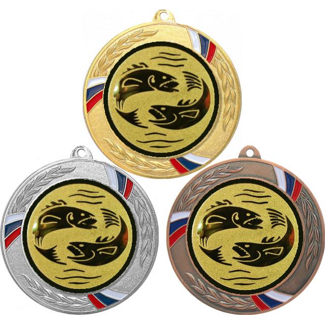 Комплект медалей №64-1285 (Рыболовство, диаметр 70 мм (Три медали плюс три жетона для вклейки) Место для вставок: обратная сторона диаметр 60 мм)
