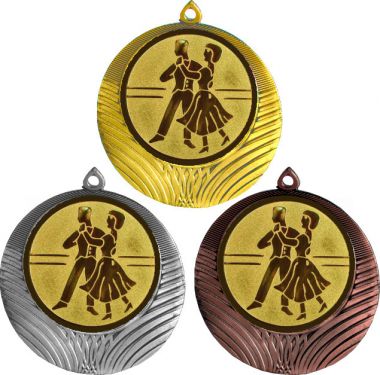 Комплект медалей №70-1302 (Танцы, диаметр 56 мм (Три медали плюс три жетона для вклейки) Место для вставок: обратная сторона диаметр 50 мм)