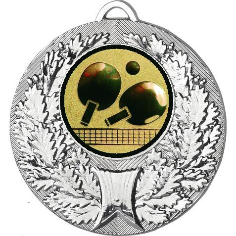 Медаль №71-192 (Настольный теннис, диаметр 50 мм (Медаль цвет серебро плюс жетон для вклейки) Место для вставок: обратная сторона диаметр 45 мм)