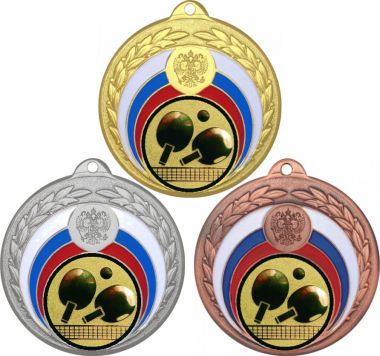 Комплект из трёх медалей MN118 (Теннис настольный, диаметр 50 мм (Три медали плюс три жетона VN71))