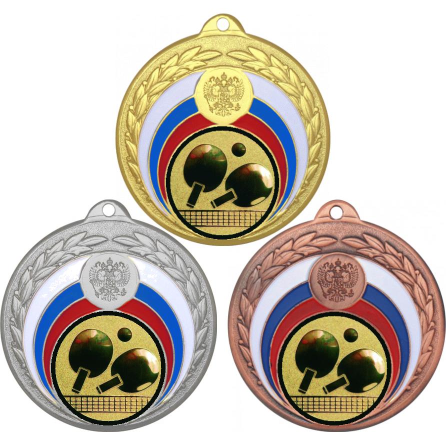 Комплект медалей №71-196 (Настольный теннис, диаметр 50 мм (Три медали плюс три жетона для вклейки) Место для вставок: обратная сторона диаметр 45 мм)