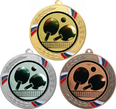 Комплект медалей №71-1285 (Настольный теннис, диаметр 70 мм (Три медали плюс три жетона для вклейки) Место для вставок: обратная сторона диаметр 60 мм)