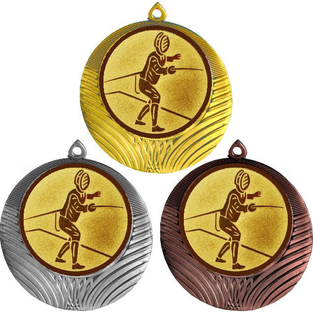 Комплект медалей №72-8 (Фехтование, диаметр 70 мм (Три медали плюс три жетона для вклейки) Место для вставок: обратная сторона диаметр 64 мм)