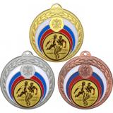 Комплект медалей №73-196 (Футбол, диаметр 50 мм (Три медали плюс три жетона для вклейки) Место для вставок: обратная сторона диаметр 45 мм)