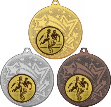 Комплект медалей №73-27 (Футбол, диаметр 45 мм (Три медали плюс три жетона для вклейки) Место для вставок: обратная сторона диаметр 39 мм)