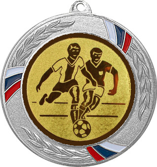 Медаль №73-1285 (Футбол, диаметр 70 мм (Медаль цвет серебро плюс жетон для вклейки) Место для вставок: обратная сторона диаметр 60 мм)