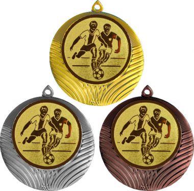 Комплект медалей №73-8 (Футбол, диаметр 70 мм (Три медали плюс три жетона для вклейки) Место для вставок: обратная сторона диаметр 64 мм)