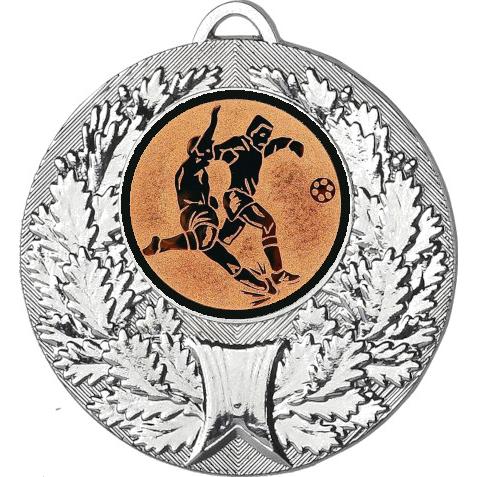 Медаль №74-192 (Футбол, диаметр 50 мм (Медаль цвет серебро плюс жетон для вклейки) Место для вставок: обратная сторона диаметр 45 мм)