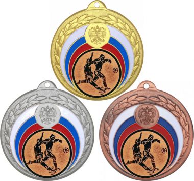 Комплект медалей №74-196 (Футбол, диаметр 50 мм (Три медали плюс три жетона для вклейки) Место для вставок: обратная сторона диаметр 45 мм)