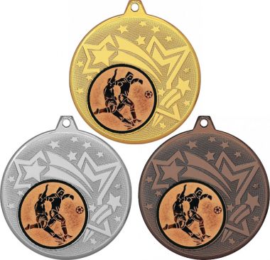 Комплект медалей №74-27 (Футбол, диаметр 45 мм (Три медали плюс три жетона для вклейки) Место для вставок: обратная сторона диаметр 39 мм)