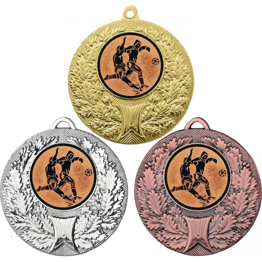 Комплект медалей №74-192 (Футбол, диаметр 50 мм (Три медали плюс три жетона для вклейки) Место для вставок: обратная сторона диаметр 45 мм)