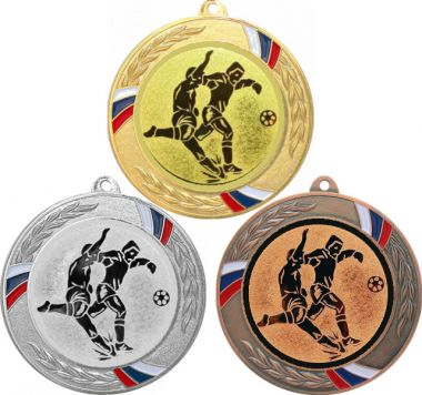 Комплект медалей №74-1285 (Футбол, диаметр 70 мм (Три медали плюс три жетона для вклейки) Место для вставок: обратная сторона диаметр 60 мм)