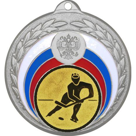 Медаль №75-196 (Хоккей, диаметр 50 мм (Медаль цвет серебро плюс жетон для вклейки) Место для вставок: обратная сторона диаметр 45 мм)