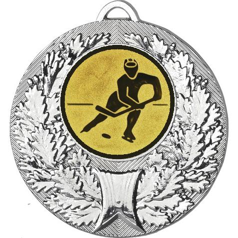 Медаль №75-192 (Хоккей, диаметр 50 мм (Медаль цвет серебро плюс жетон для вклейки) Место для вставок: обратная сторона диаметр 45 мм)