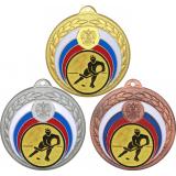 Комплект медалей №75-196 (Хоккей, диаметр 50 мм (Три медали плюс три жетона для вклейки) Место для вставок: обратная сторона диаметр 45 мм)