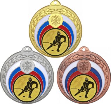Комплект медалей №75-196 (Хоккей, диаметр 50 мм (Три медали плюс три жетона для вклейки) Место для вставок: обратная сторона диаметр 45 мм)
