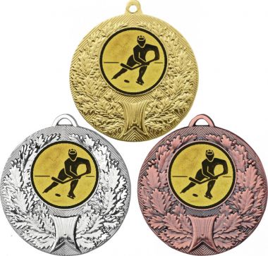 Комплект медалей №75-192 (Хоккей, диаметр 50 мм (Три медали плюс три жетона для вклейки) Место для вставок: обратная сторона диаметр 45 мм)