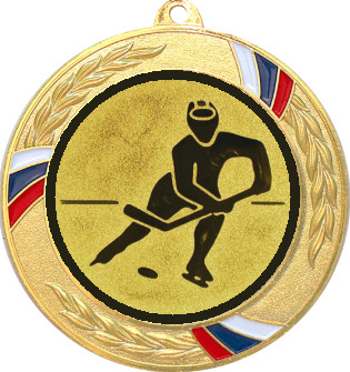 Медаль №75-1285 (Хоккей, диаметр 70 мм (Медаль цвет золото плюс жетон для вклейки) Место для вставок: обратная сторона диаметр 60 мм)