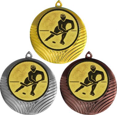 Комплект медалей №75-1302 (Хоккей, диаметр 56 мм (Три медали плюс три жетона для вклейки) Место для вставок: обратная сторона диаметр 50 мм)