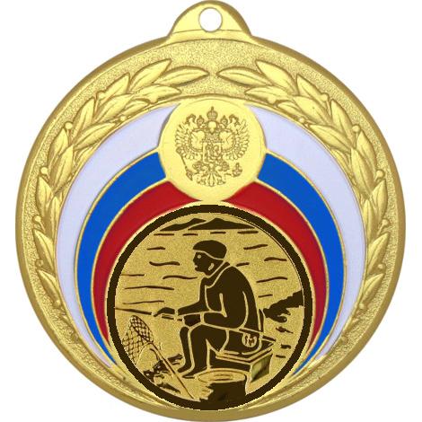 Медаль №76-196 (Рыболовство, диаметр 50 мм (Медаль цвет золото плюс жетон для вклейки) Место для вставок: обратная сторона диаметр 45 мм)