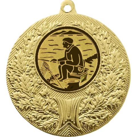Медаль №76-192 (Рыболовство, диаметр 50 мм (Медаль цвет золото плюс жетон для вклейки) Место для вставок: обратная сторона диаметр 45 мм)