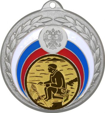 Медаль №76-196 (Рыболовство, диаметр 50 мм (Медаль цвет серебро плюс жетон для вклейки) Место для вставок: обратная сторона диаметр 45 мм)
