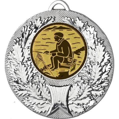 Медаль №76-192 (Рыболовство, диаметр 50 мм (Медаль цвет серебро плюс жетон для вклейки) Место для вставок: обратная сторона диаметр 45 мм)