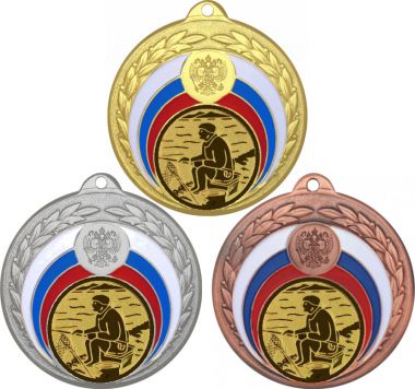 Комплект медалей №76-196 (Рыболовство, диаметр 50 мм (Три медали плюс три жетона для вклейки) Место для вставок: обратная сторона диаметр 45 мм)