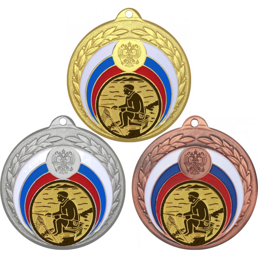 Комплект медалей №76-196 (Рыболовство, диаметр 50 мм (Три медали плюс три жетона для вклейки) Место для вставок: обратная сторона диаметр 45 мм)