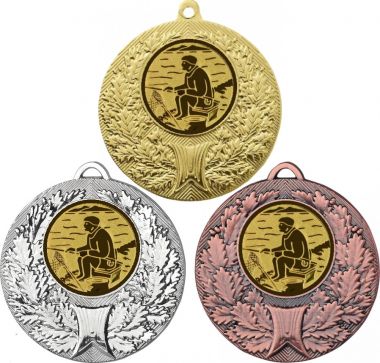 Комплект медалей №76-192 (Рыболовство, диаметр 50 мм (Три медали плюс три жетона для вклейки) Место для вставок: обратная сторона диаметр 45 мм)