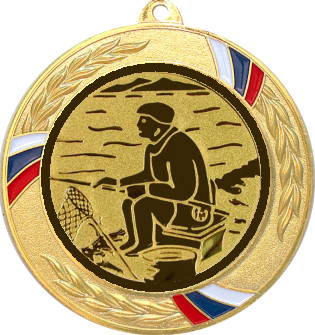 Медаль №76-1285 (Рыболовство, диаметр 70 мм (Медаль цвет золото плюс жетон для вклейки) Место для вставок: обратная сторона диаметр 60 мм)