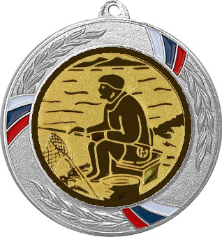 Медаль №76-1285 (Рыболовство, диаметр 70 мм (Медаль цвет серебро плюс жетон для вклейки) Место для вставок: обратная сторона диаметр 60 мм)