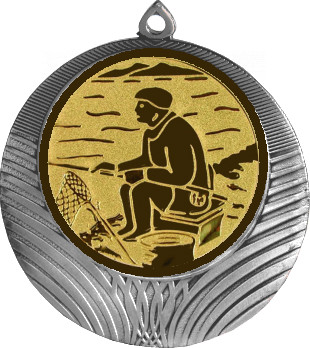 Медаль №76-8 (Рыболовство, диаметр 70 мм (Медаль цвет серебро плюс жетон для вклейки) Место для вставок: обратная сторона диаметр 64 мм)