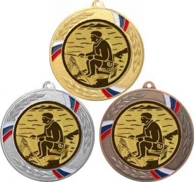 Комплект медалей №76-1285 (Рыболовство, диаметр 70 мм (Три медали плюс три жетона для вклейки) Место для вставок: обратная сторона диаметр 60 мм)