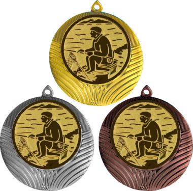 Комплект медалей №76-1302 (Рыболовство, диаметр 56 мм (Три медали плюс три жетона для вклейки) Место для вставок: обратная сторона диаметр 50 мм)