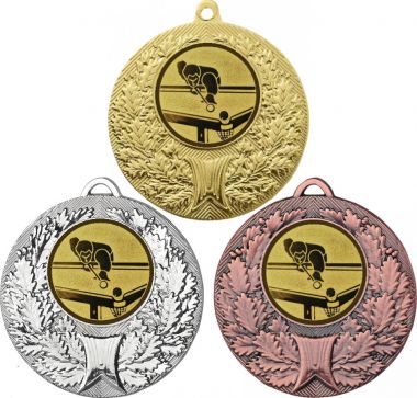 Комплект медалей №77-192 (Бильярд, диаметр 50 мм (Три медали плюс три жетона для вклейки) Место для вставок: обратная сторона диаметр 45 мм)