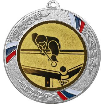 Медаль №77-1285 (Бильярд, диаметр 70 мм (Медаль цвет серебро плюс жетон для вклейки) Место для вставок: обратная сторона диаметр 60 мм)