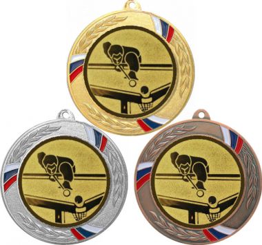 Комплект медалей №77-1285 (Бильярд, диаметр 70 мм (Три медали плюс три жетона для вклейки) Место для вставок: обратная сторона диаметр 60 мм)