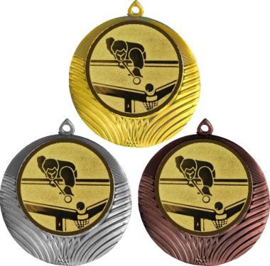 Комплект медалей №77-1302 (Бильярд, диаметр 56 мм (Три медали плюс три жетона для вклейки) Место для вставок: обратная сторона диаметр 50 мм)
