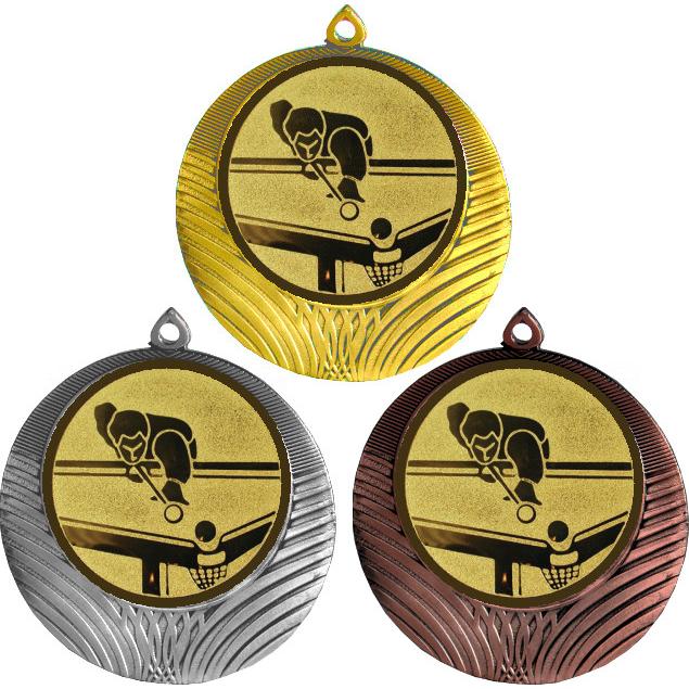 Комплект медалей №77-8 (Бильярд, диаметр 70 мм (Три медали плюс три жетона для вклейки) Место для вставок: обратная сторона диаметр 64 мм)