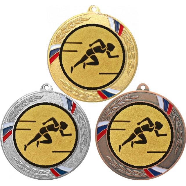 Комплект медалей №78-1285 (Лёгкая атлетика, диаметр 70 мм (Три медали плюс три жетона для вклейки) Место для вставок: обратная сторона диаметр 60 мм)