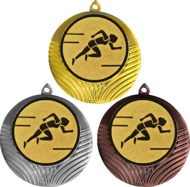 Комплект медалей №78-1302 (Легкая атлетика, диаметр 56 мм (Три медали плюс три жетона для вклейки) Место для вставок: обратная сторона диаметр 50 мм)