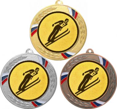 Комплект медалей №80-1285 (Прыжки с трамплина, диаметр 70 мм (Три медали плюс три жетона для вклейки) Место для вставок: обратная сторона диаметр 60 мм)
