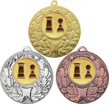 Комплект медалей №812-192 (Шахматы, диаметр 50 мм (Три медали плюс три жетона для вклейки) Место для вставок: обратная сторона диаметр 45 мм)