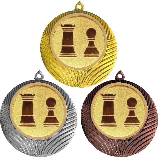 Комплект медалей №812-8 (Шахматы, диаметр 70 мм (Три медали плюс три жетона для вклейки) Место для вставок: обратная сторона диаметр 64 мм)