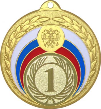 Медаль №9-196 (1 место, диаметр 50 мм (Медаль цвет золото плюс жетон для вклейки) Место для вставок: обратная сторона диаметр 45 мм)