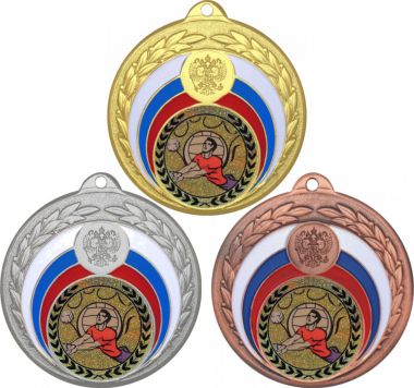 Комплект медалей №92-196 (Волейбол, диаметр 50 мм (Три медали плюс три жетона для вклейки) Место для вставок: обратная сторона диаметр 45 мм)